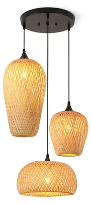 Productafbeelding van Lampenkap Hanglamp Bamboe 3-lichts, Boho Eetkamerlamp Handgeweven