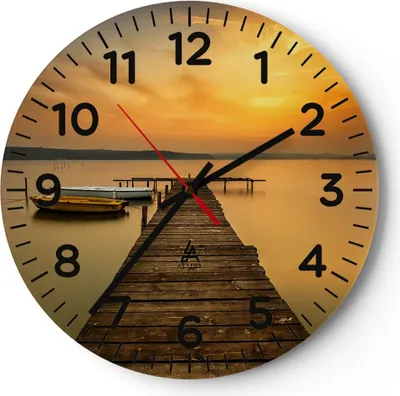 Produktbild von Wanduhr - Rund - Glasuhr - See Brücke - 40x40cm - Schleichendes Uhrwerk - Lautlos - zum Aufhängen bereit - Dekoration Modern - Wanddekoration aus Glas - C4AR40x40-3673
