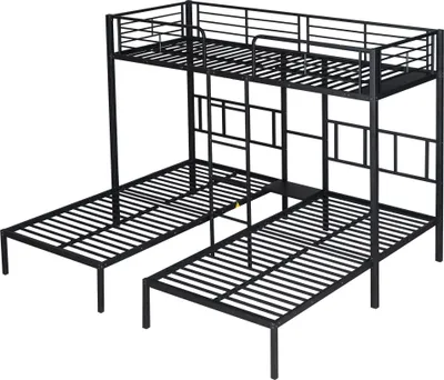Produktbild von Etagenbett mit 3 Schlafgelegenheiten, Lattenrost, Leiter und Nachttisch, 90x200 cm, Metallbett mit Rausfallschutz