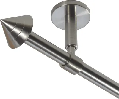 Produktbild von Gardinenstange Set Edelstahl Look Metall Ø 16mm zur Deckenträger 1-lauf Modern Spitze, Länge wählbar D11 E21