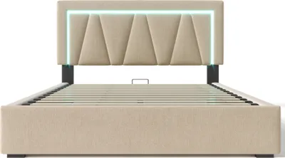 Produktbild von Polsterbett 160x200cm Doppelbett (Ohne Matratze) Stauraumbett Jugendbett Mit USB Typ C Ladefunktion und LED-Beleuchtung Leinenmaterial Beige