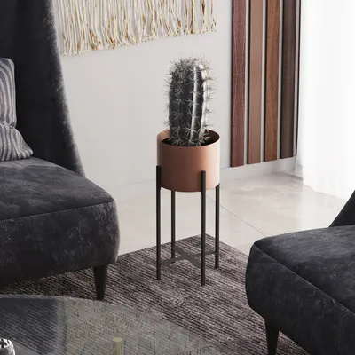 Produktbild von Evila Originals, Dekorativer Metalltopf, Schwarz und Kupfer, 23 x 48 x 23 cm | 100% Metall, Durchmesser: 20 cm, Höhe: 15 cm | Ideal für moderne Wohnräume, stilvolles Design.