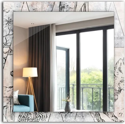 Produktbild von Dekorativer Wandspiegel - Bedruckter Spiegel - Motiv - 60x60 cm - Hirschfuchspflanzen