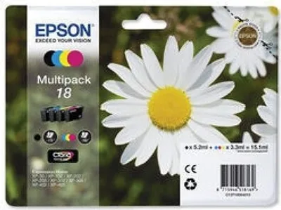 Produktbild von Epson Multipack 4-colours 18XL Claria Home Ink, Schwarz, Zyan, Magenta, Gelb, High, 31.3 ml, 19.2 cm, 4.5 cm, 133g