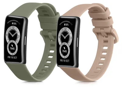 Produktbild von kwmobile 2x Uhrenarmband für Huawei Band 10 / 9 / 8 Armband - Fitnesstracker Band Set aus TPU Silikon - Ersatzarmband Smartwatch - Altrosa Pastellgrün