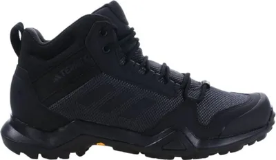A black Adidas Terrex AX3 Mid GTX hiking boot is shown from the side against a white background.