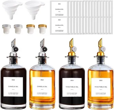 Productafbeelding van Famanu set van 4 olijfoliervaten, inclusief roestvrijstalen schenktuiten en trechters - 500 ml