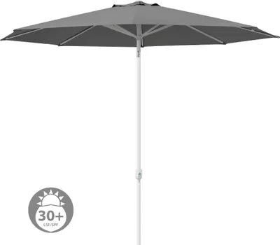Produktbild von Sonnenschirm 3,5m rund grau Garten Balkon knickbar mit Kurbel UV-Schutz Gestell weiß paramondo interpara