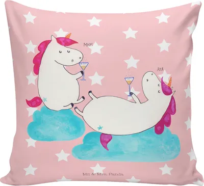 Produktbild von Mr. & Mrs. Panda kuschelkissen 40x40 Einhorn Sekt - Rot Pastell - Geschenk, Unicorn, Freundin, couch kissen, Korken, Einhörner, Polster, für sofa, BFF, Party, Sofakissen