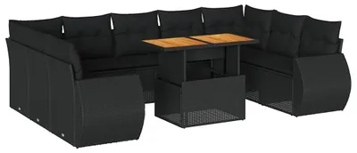 Produktbild von vidaXL 10-tlg. Garten-Sofagarnitur mit Kissen Schwarz Poly Rattan