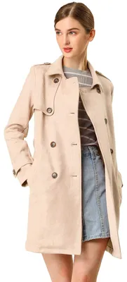 Produktbild von Allegra K Damen-Trenchcoat mit Gürtel, doppelreihig, WildKunstleder, mit Gürtel