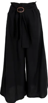 Produktbild von Luftige Sommerhose mit Kokosschnalle, Boho Palazzohose, Weite Baumwollhose - Schwarz, Damen, Baumwolle, Größe: L