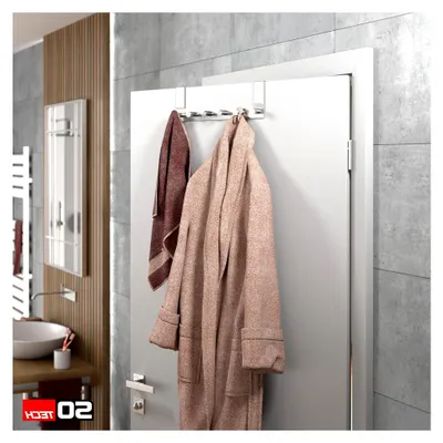 Produktbild von Türgarderobe LINEA I (Edelstahl matt gebürstet, 380 x 110 mm, 6 Haken)