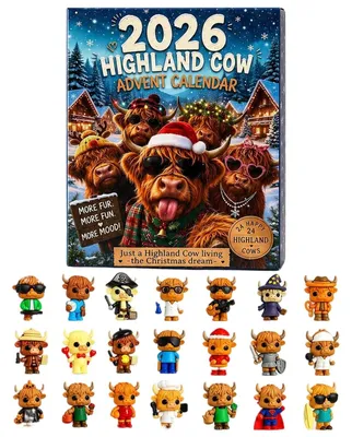 Obrázok produktu pre 2026 Adventný kalendár Krava Highland 24-dňový odpočet s 3D ozdobami h