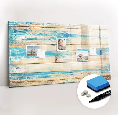 Produktbild von Magnetpinnwand Memoboard - Zubehörsatz - Schwarzer Marker + Schwamm + Magnete - 120 x 60 cm - Zerkratztes Holz
