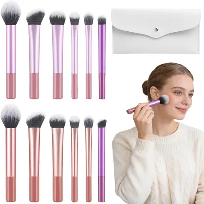 Produktbild von Makeup Pinselset 12-teilig, mit Kosmetiktasche, für Gesicht und Augen