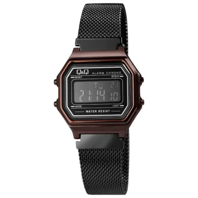 Produktbild von Q&Q Digitaluhr für Damen, Milanaisearmband, Edelstahl, 3 bar, schwarz