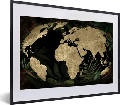 Produktbild von MuchoWow® MuchoWow® Gerahmtes Poster Weltkarte - Pflanzen - Vintage 60x40 cm - Poster mit zchwarzem Bilderrahmen - Schlafzimmer - Plakat in Rahmen - Drucken
