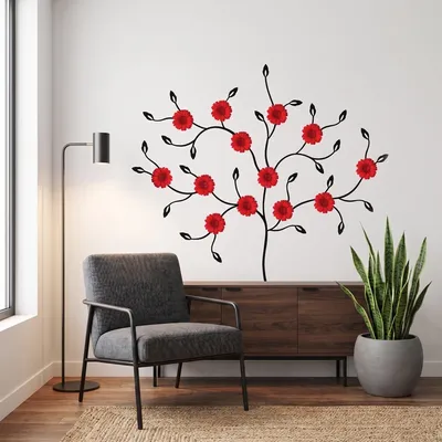 Produktbild von Wandaufkleber, dekorative Klebefolien, Baum mit roten Gerberablüten