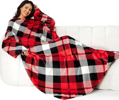 Produktbild von Ärmeldecke Kuscheldecke mit Klettverschluss TV Decke Rote Plaid