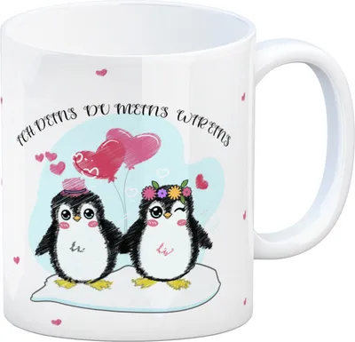 Produktbild von Pinguin Pärchen Kaffeebecher mit Spruch