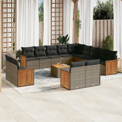 Produktbild von 14-tlg. Garten-Sofagarnitur mit Kissen Grau Poly Rattan 3260618