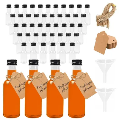 Immagine prodotto di 48 piccole bottiglie per liquori - bottiglie di plastica riutilizzabili da 25 ml con tappo
