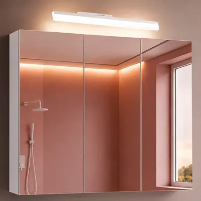 Image de doporro Armoire Murale Salle de Bains avec Miroir et Lampe Luxaris Blanc Placard de Rangement Étagères Réglable Blanc Mat en Bois Armoire de Toilette 3 Portes 100x15x70 cm Spiegelschrank 02