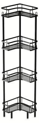 Produktbild von Eckregal - 4-stöckiges Metall-Standregal - Platzsparend - Für Bad/Küche/Wohnzimmer - Multifunktional - Wiederverwendbar - Schwarz