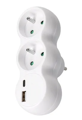 Obrázek produktu pro Solight Bílá rozbočovací zásuvka s USB A+C nabíječkou 2x10A P100USBC