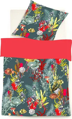 Produktbild von JACK by Fleuresse Mako Satin Wendebettwäsche 2tlg. 135x200cm Fische Korallen, Farbe:Rot