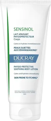A white tube of Ducray Sensinol Physio-Protective Soothing Body Lotion.