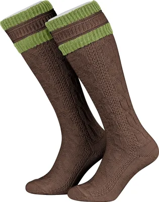 Tobeni 1 Paar Herren Trachtenstrümpfe Kniestrümpfe Socken lang mit Umschlag Braun-Gras