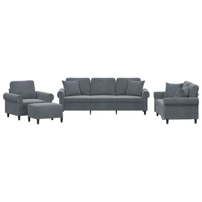 Obrázok produktu pre vidaXL 4-dielna sedacia súprava s vankúšmi Dark Grey Velvet