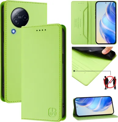 Obrázek produktu pro Kožené pouzdro pro Xiaomi Civi 3, flipové pouzdro s přihrádkami na karty, peněženkou a stojánkem Zelený
