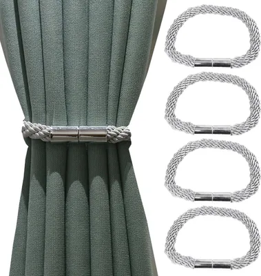 Produktbild von Magnetische Vorhangklammern 4 Stück, Grau, 50 Cm, Für Bad Wohnzimmer Schlafzimmer