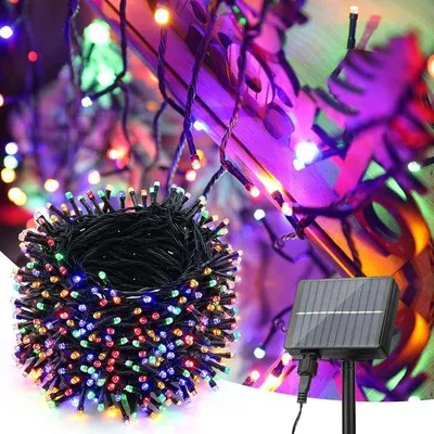 Image de Guirlande lumineuse solaire d'extérieur avec 500 LED colorées - étanche et 8 modes