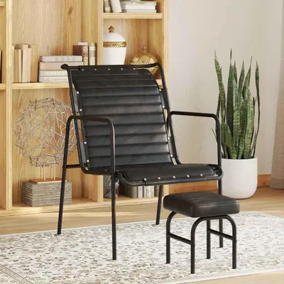Immagine prodotto di vidaXL Poltrona relax con poggiapiedi in vera pelle nera