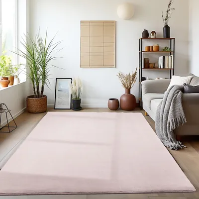Produktbild von Kurzflorteppich, einfarbig rosa, Wohnzimmerteppich, rutschfeste Unterseite 120 x 170 cm