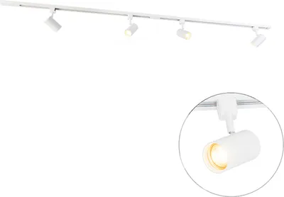 Produktbild von QAZQA - Modern Modernes 1-Phasen-Schienensystem I Spotlight I Deckenspot I Deckenstrahler I Strahler mit 4-flammig Spotbalken Spot I Spotlight I Deckenspot I Deckenstrahler I Strahler I Lampe I Leucht