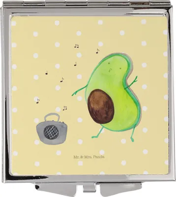 Produktbild von Mr. & Mrs. Panda Schminkspiegel Avocado Tanzen - Gelb Pastell - Geschenk, Kleiner Spiegel, Singen, Handspiegel, Reisespiegel, Klappspiegel, Musik, Frauen, Party, Fröhlich