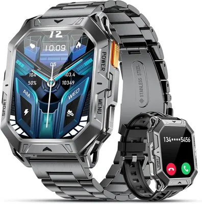 Smartwatch Herren Militär 1000mAh Akku, 2.13" AMOLED Display, Bluetooth Anrufe, Herzfrequenz Schlafmonitor, 110+ Sportmodi, IP68 Fitnessuhr