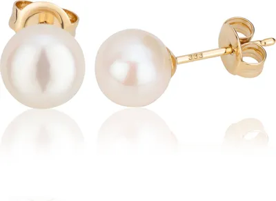 Produktbild von Paar 7,5mm echte Süßwasserperle Ohrstecker 333 Gelbgold 8 Karat Perlenohrringe