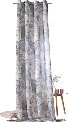 Produktbild von heimtexland ® Ösenschal Gardine Aquarell Blumen Blau Natur Leinen Halbtransparent HxB 245x135 Modern Landhaus Vorhang Typ761