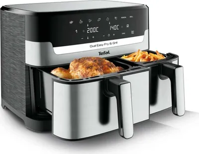 Zdjęcie produktu dla Tefal Dual Easy Fry & Grill EY905D, Frytkownica na gorące powietrze, 8,3 l, Podwójny, Stal nierdzewna, Dotyk, Autonomiczny