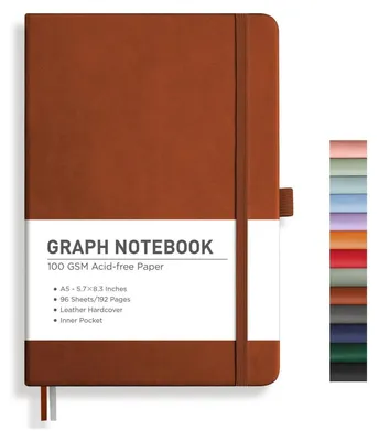 Productafbeelding van Notitieboek A5, geruit, hardcover, 192 pagina's, 100g/m², bruin