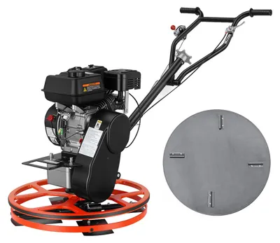 Image de SucceBuy, lisseur de béton de 590 mm, avec disque de lissage et 4 lames, lisseur de béton avec moteur essence 4 temps de 5,5 chevaux, angle de lame réglable de 0 à 18°, machine de lissage pour travaux de sol sur les chantiers, vitesse de 60 à 125 tours par minute