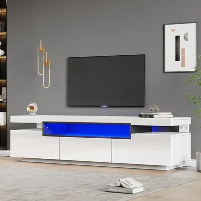 Immagine prodotto di Mobile TV 160x39x42 cm, finitura lucida, illuminazione LED con 16 colori, adatto per televisori da 70 pollici, con 3 cassetti