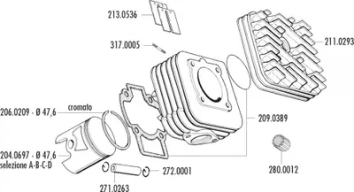 Immagine prodotto di Kit pistone Polini Sport, 70 cc, alesaggio 47,6 mm, compatibile con Piaggio Typhoon 50
