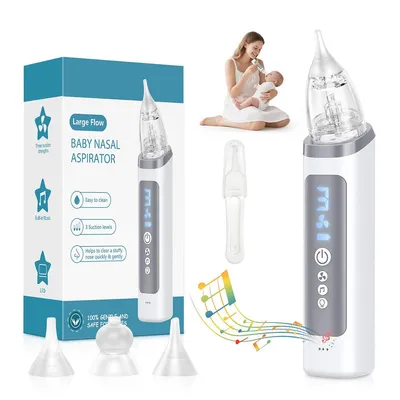Produktbild von Elektrischer Baby-Nasensauger,Nasenschleimentferner für Säuglinge, 3 Saugstufen, Anti-Backflow, USB, LED Licht, Musikfunktion, 3 Silikonaufsätze